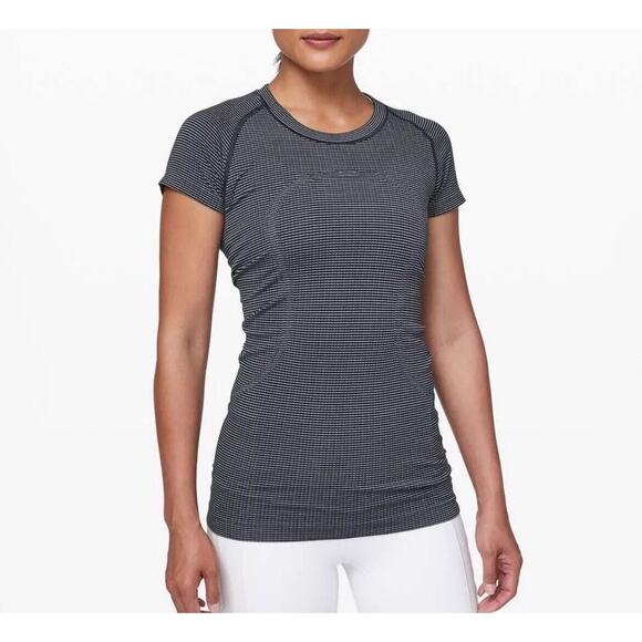 Lululemon True Navy Blue White Swiftly Tech Short Sleeve Crew Seamless Top 10 - Picture 8 of 8